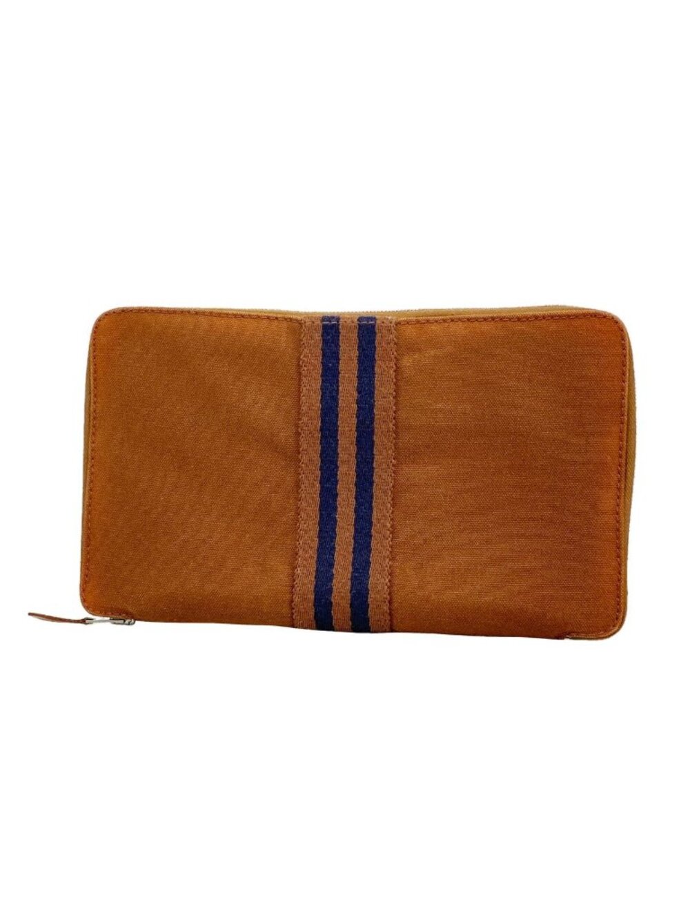 Hermes Wallet Fourre Tout Purse GM Canvas Brown Silver